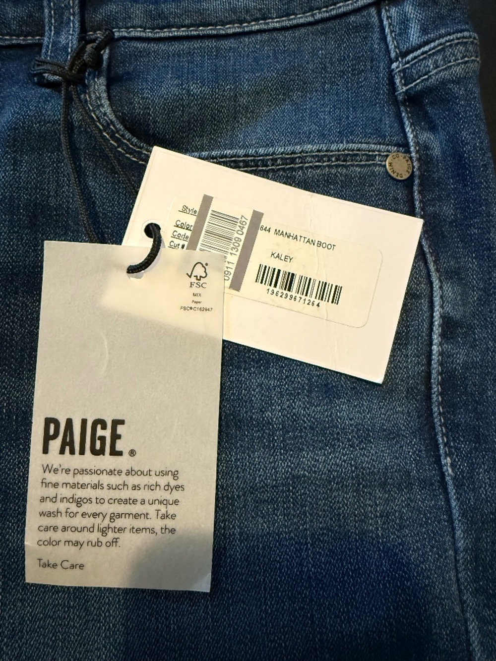 New with Tags. Paige Manhattan Bootcut Jeans, Size 30